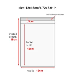 Transparent Self - Adhesive Cellophane Gift and Jewelry Bags - 100pcs (12x15cm)