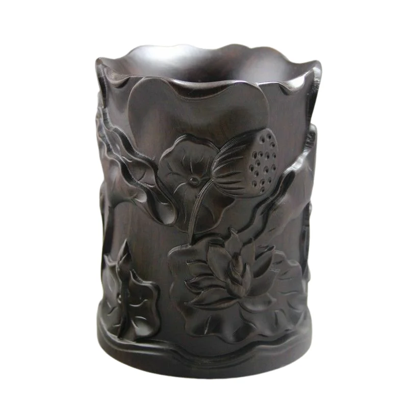 

Chinese Antique Hand Carved Hardwood Lotus Brush Pot Very Beautyful