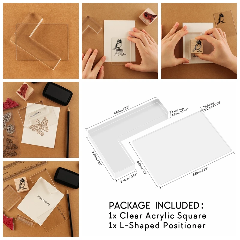 LshapedSmallClearAcrylicStampPositionerKit2pcssetWoodStamps