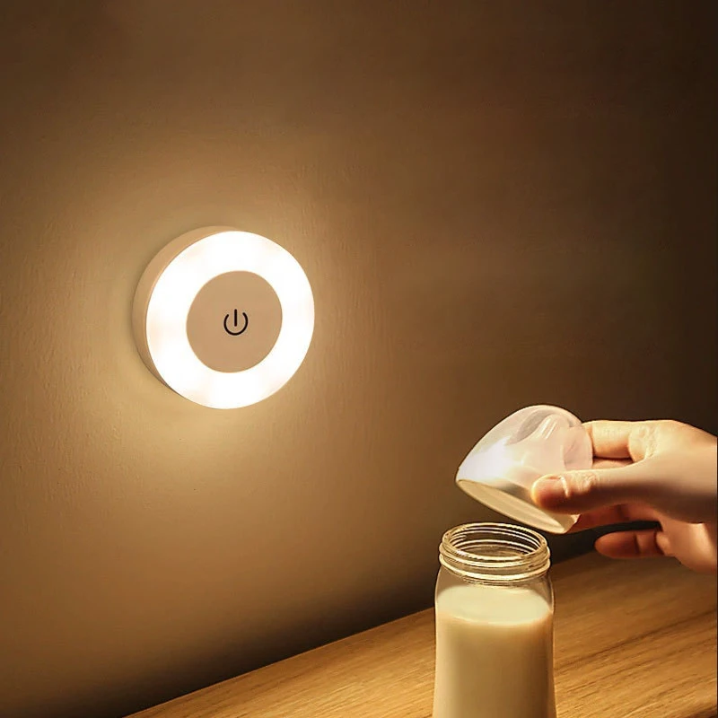 

LED Kids Baby Nursery Night Light USB Rechargeable Magnetic Base Wall Lamp 3 Colors Dimmable For Closet Cabinet Round nightlight