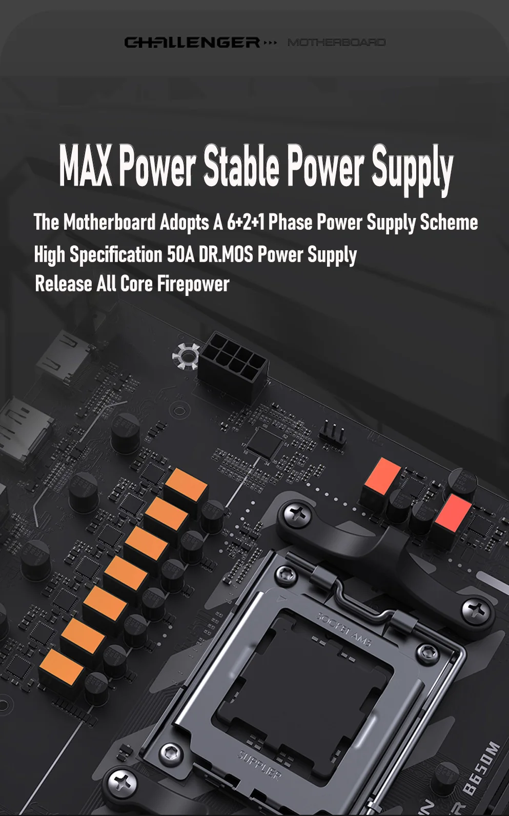 Description Picture 4 of itemMAXSUN Challenger B650M WiFi computer motherboard support AMD CPU AM5 7500F 7900X 7700X 7600X 8500G DDR5 Bluetooth 4.2 B650