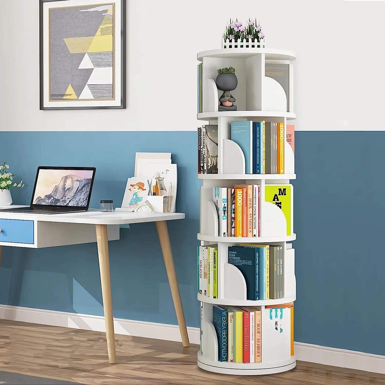 

5-layer rotating bookshelf, 360 ° rotating bookshelf, stackable bookshelf, bedroom and living room display rack (63 "x18" x18 ")