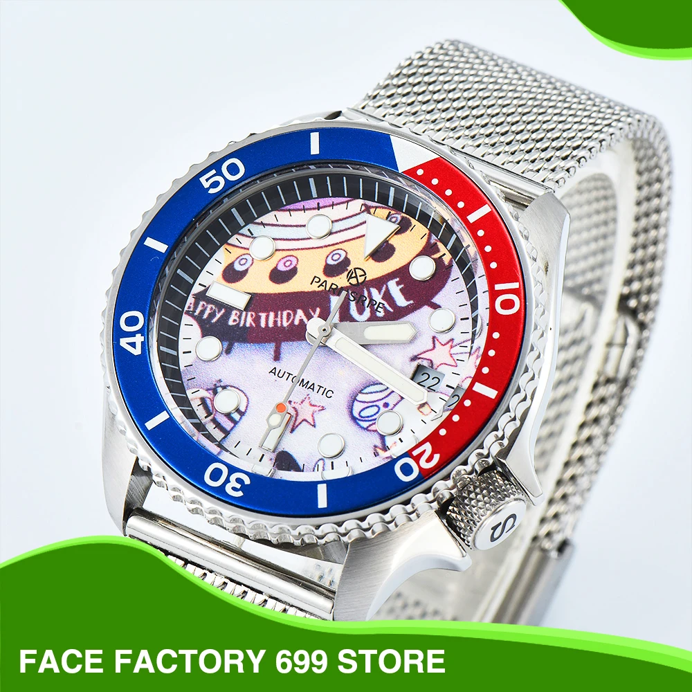 

Мужские механические часы PARNSRPE, роскошные модные наручные часы 42 мм из нержавеющей стали с блестящим циферблатом NH35