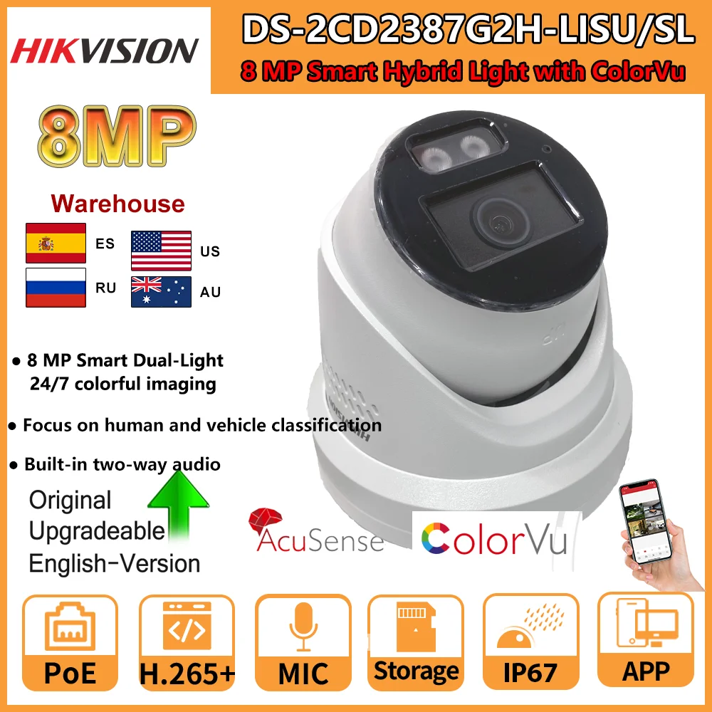 Telecamera Ip Hikvision 8Mp Ds-2Cd2387G2H-Lisu/Sl Smart Hybrid Light Con Telecamera Di Rete A Torretta Fissa Colorvu Audio Bidirezionale Integrato