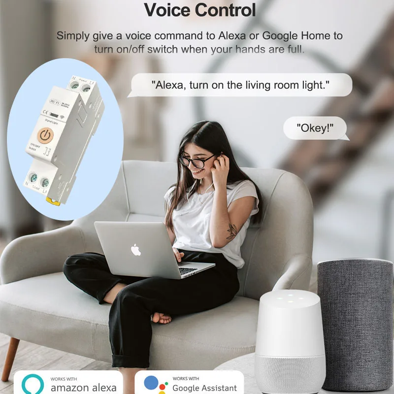Tuya Smart Life WiFi Circuit Breaker Switch 63A 1P+N with Timer Remote Control O