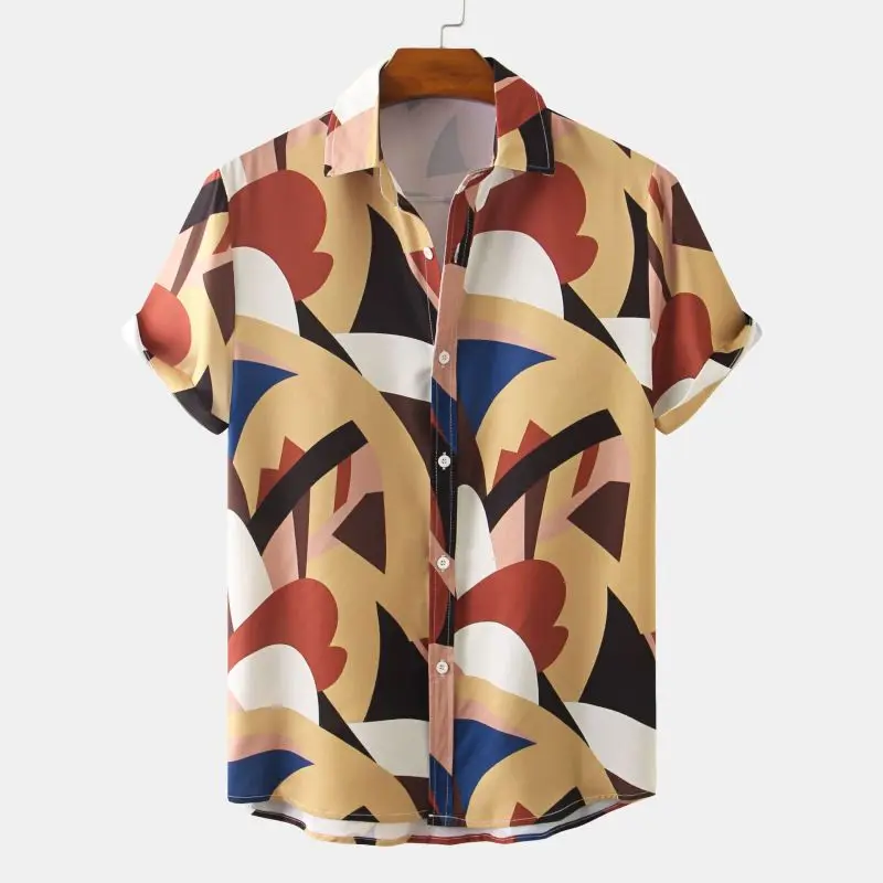 

2023 Summer New Fashion Men's Slim Lapel Casual Hatless Print Short-sleeved Shirt Youth Shirt Men's Floral Shirt