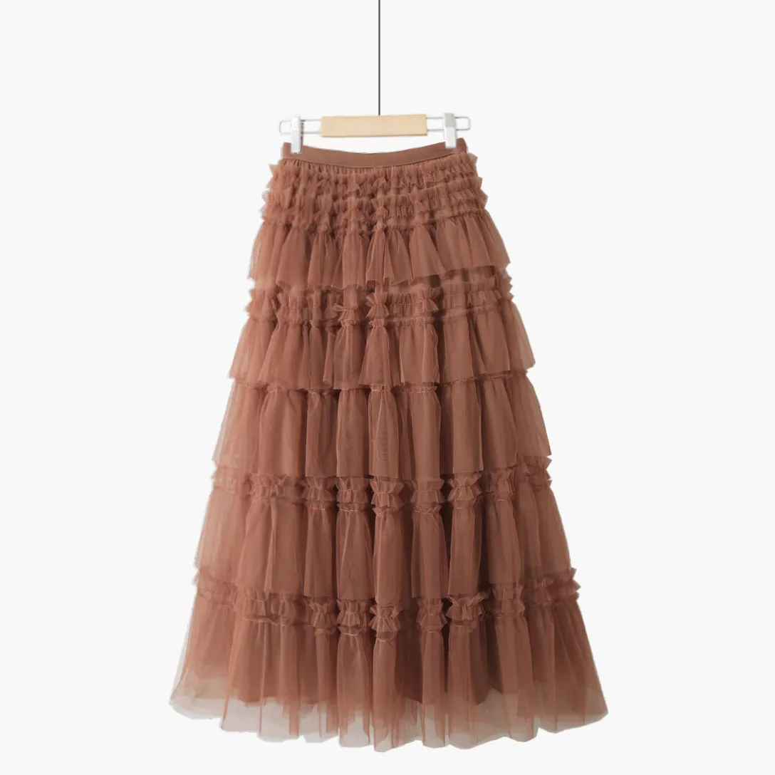 

Fashion Tutu Tulle Agaric edge Cake Skirt Women Long Maxi Skirt 2022 Spring Summer Korean Pink High Waist Pleated Skirt Female