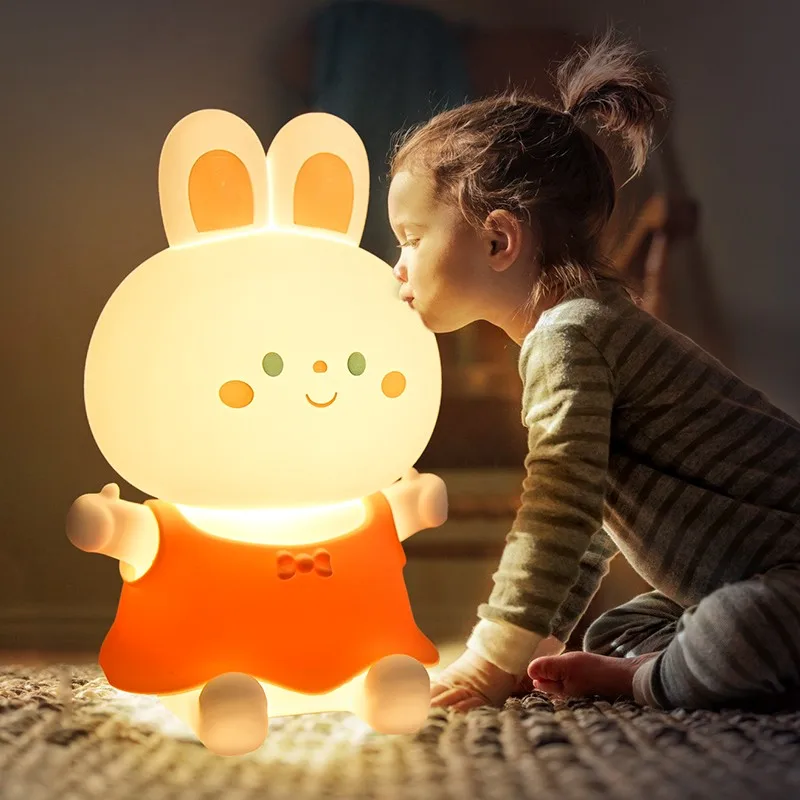 

Silicone Rabbit Clapping Lamp Children's Birthday Gift LED Bedroom Bedside Night Lights Home Decor USB Variable Light Table Lamp