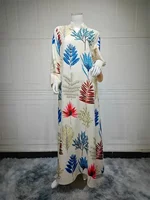 Ramadan Dubai Beaded Floral Print Maxi Dresses Moroccan Women Clothes Elegant Casual Abaya 2