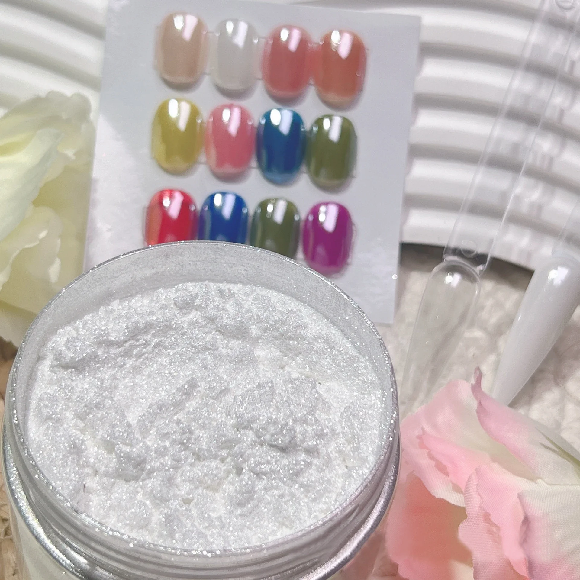 Nail Powder Nail Pigment Nail Glitter White Chrome Nail Powder Super Glossy Clear Mirror Effect Smooth Pearl Glitter Pigment Transparent Powder