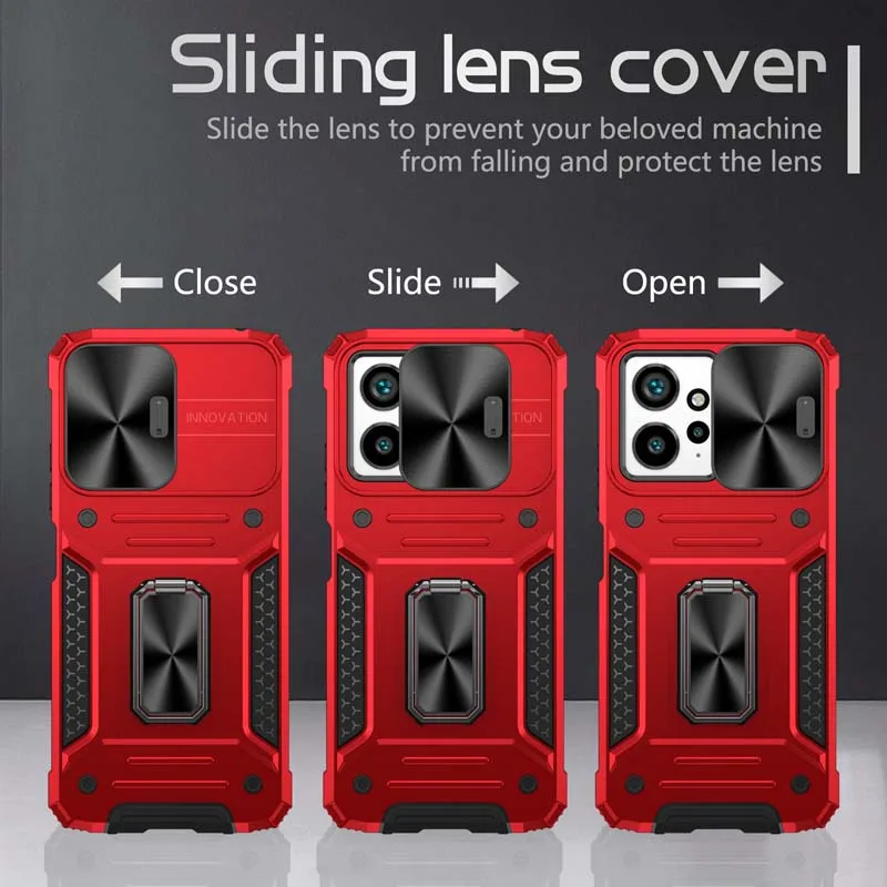 Slide Lens Camera Case For Xiaomi POCO F5 X5 Redmi Note 12 11 11S 11E Pro K60 5G Cover Shockproof Armor Protect Back_voghion.com