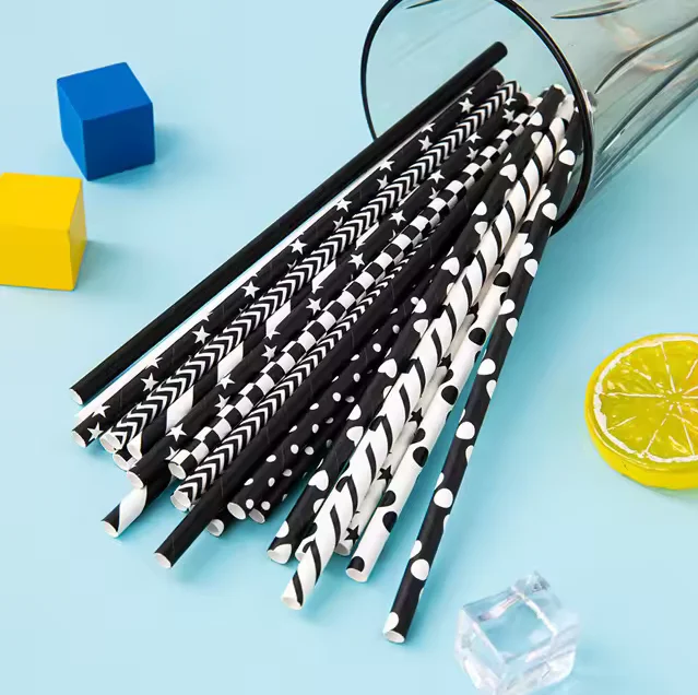 100PCS Biodegradable Paper Straws Black Paper Straws Be Used For Drinking/Decoration At Birthday/Anniversary/Wedding/Holiday