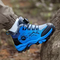 Kids Fleece-lined Hiking Shoes Autumn 2023 Warm Sports Shoes Cotton-padded Mid-top Boys Outdoor-ready Children's Sneakers