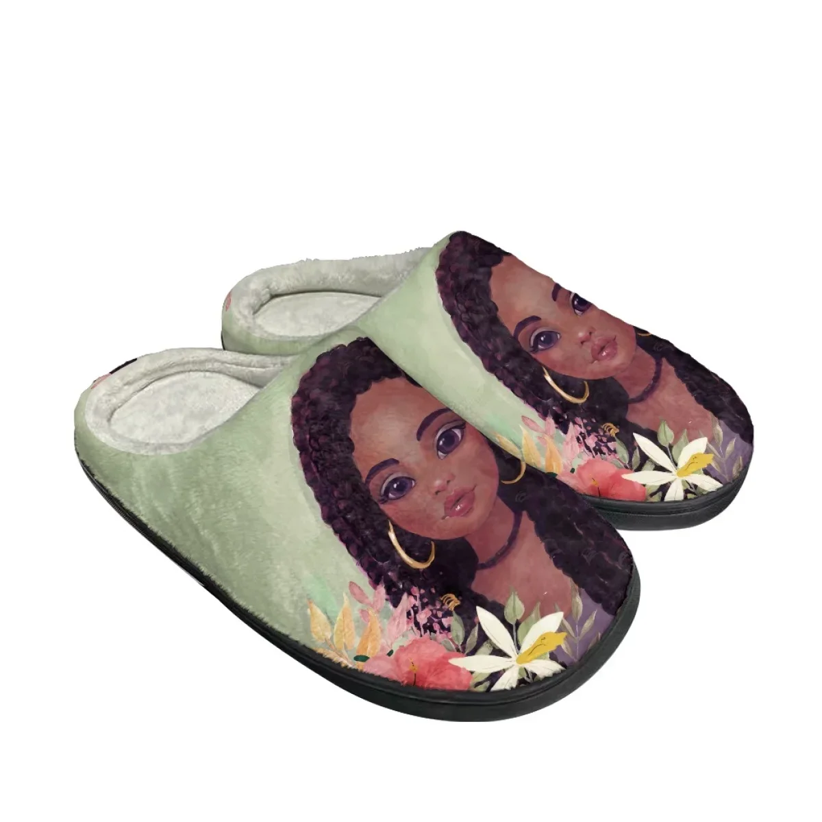 Winter Women Flannel Slippers Africa Print Couple Indoor Non-Slip Slipper Slides Warm Bedroom Lady Comfy Footwear Zapatos Planos