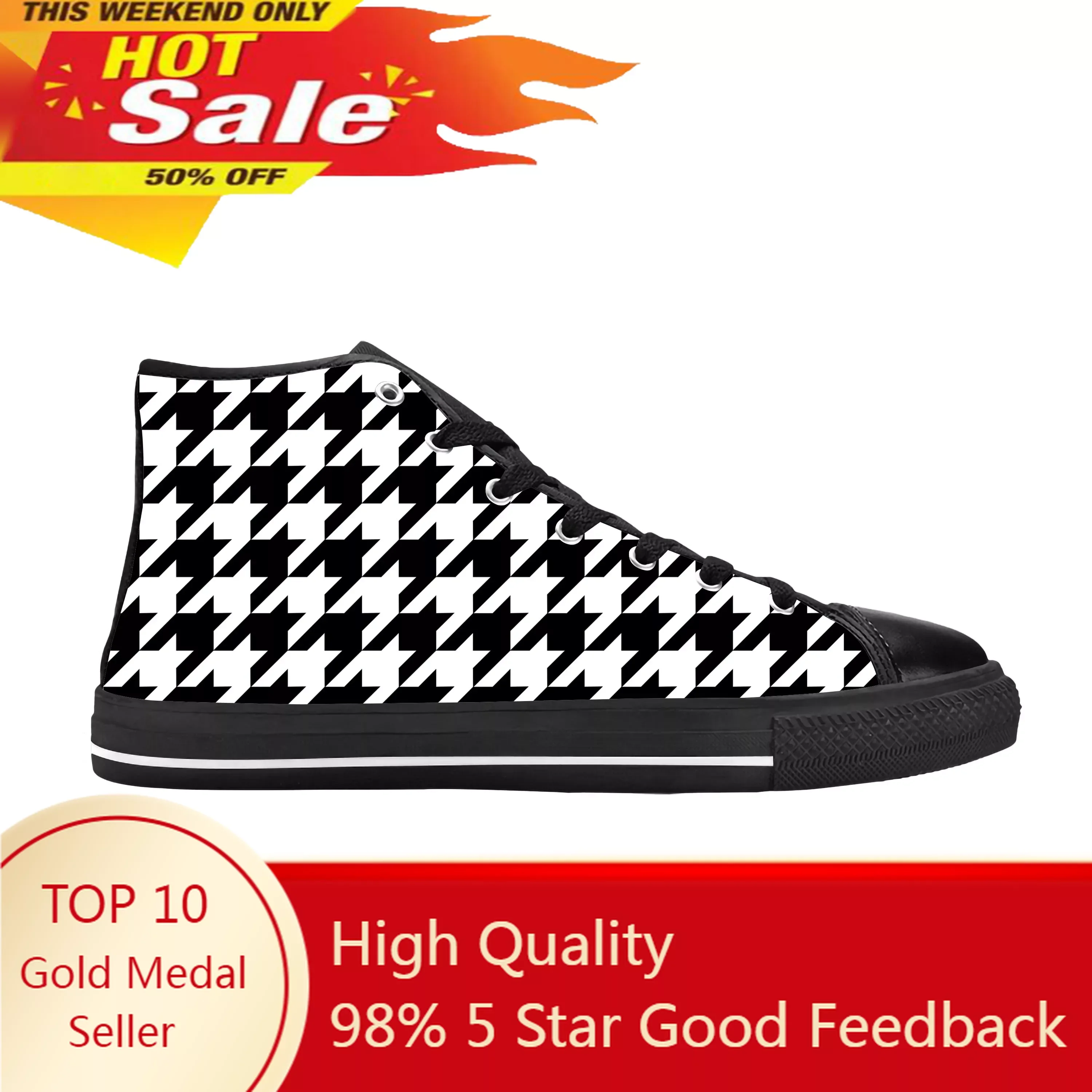

Classic Houndstooth Hounds Tooth Peel Stick Funny Casual Cloth Shoes High Top Comfortable Breathable 3D Print Men Women Sneakers