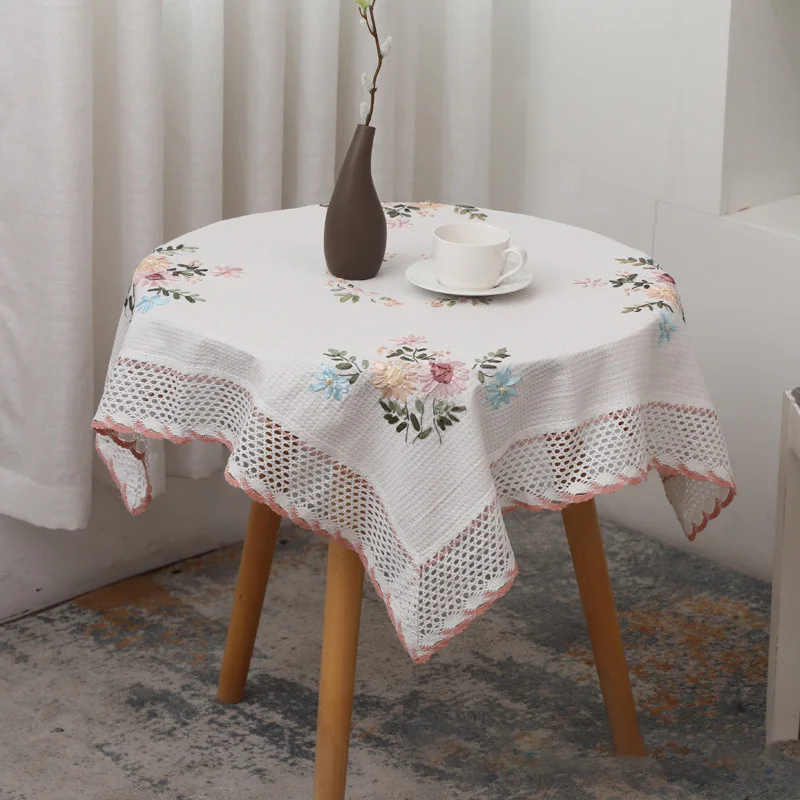 Garden Handmade Cloth All Cotton Table Cloth Pure White Embroidered Tablecloth MultiPurpose
