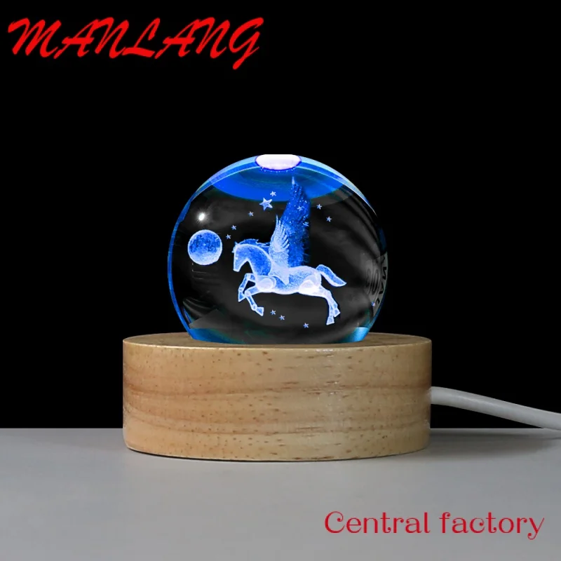 

Custom Australia Hot Selling Customized Round Wooden Base with Crystal ball Night Light LED RGB