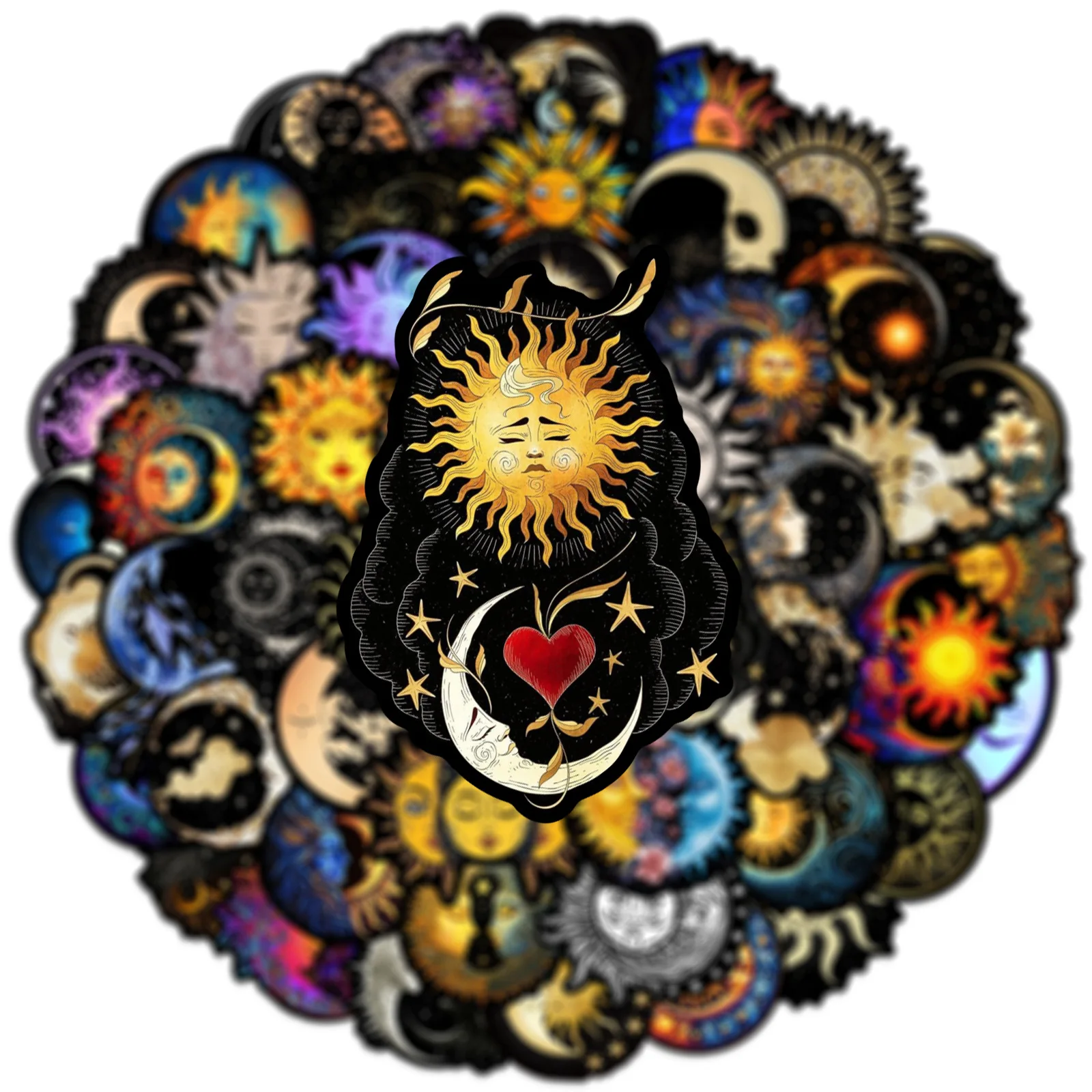 50pcs Whimsical Sun and Moon Waterproof Graffiti Stickers