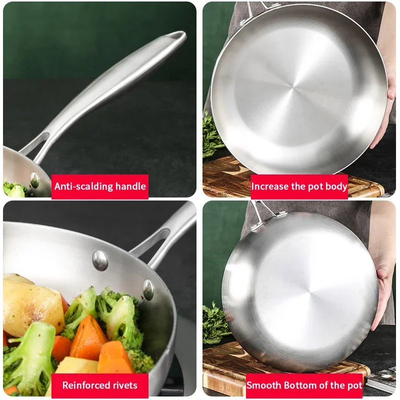 PDG1 304 Stainless Steel Non Stick Pan for Frying Steak Uncoated Kitchen Cookware Suitable for Gas Stoves and Induction Cookers 2