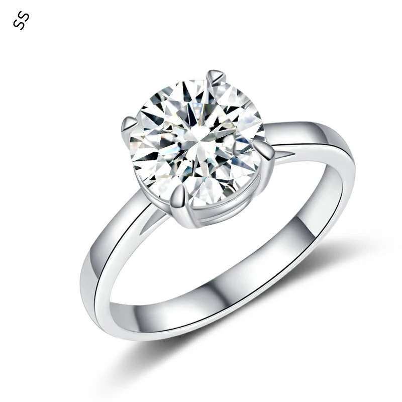 Free Shipping New Simple Light Luxury Ice Cut Female Wedding Ring with 4.5 Carat Round Gemstone Metal Jewelry Ornaments