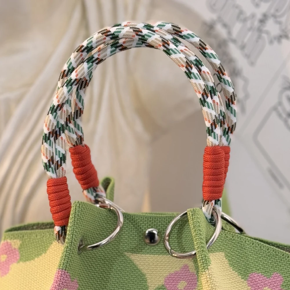 Korean Style Knitted Tote Bag Large Capacity Handbag Portable for Work Commuting Outings Neutral Minimalist Soft Polyester Linin