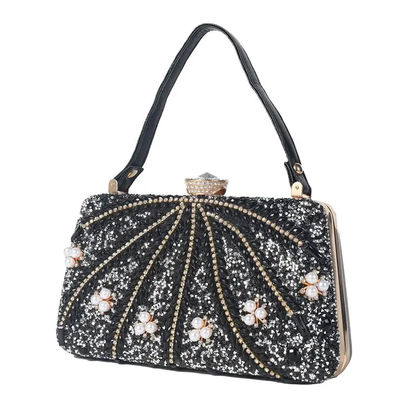 Light Luxury Fashion Shining Diamond Metal Frame Clip Pocket Handheld Women's Bag Personalized Temperament Banquet Crossbody Bag