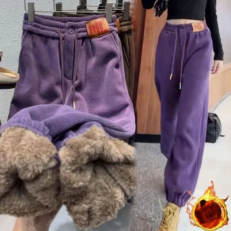 

Large Size Thickened Harun Trousers Female High Waist Drawstring Sweatpants Fashionable Versatile Casual Female Pants