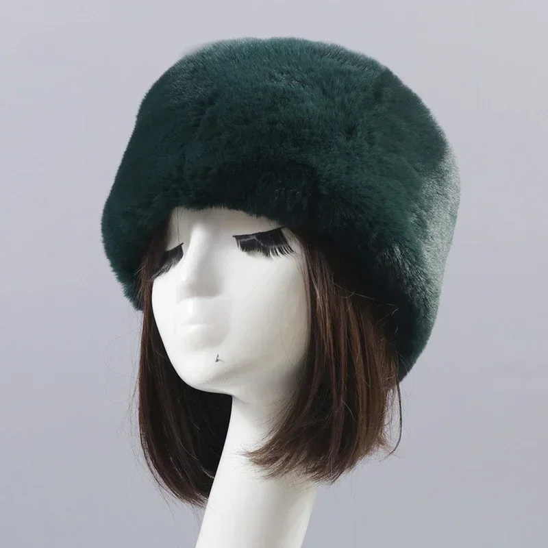 Faux Fur Hats for Women Fluffy Russian Hat Winter Cap Ears Warm Female Beanies Solid Color Leopard Print Bonnets 3