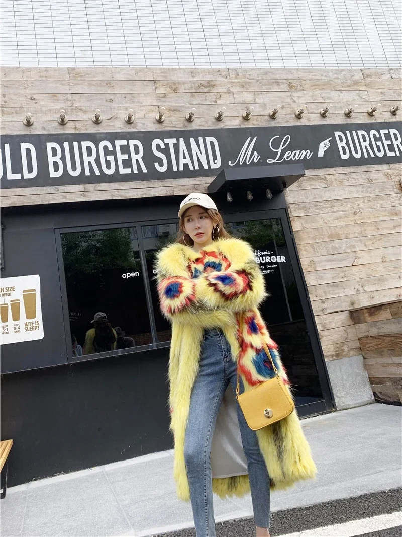 Thick Warm Woven Fox Fur Coat Imported Raccoon Outer Wear Female Long Sleeve Coat Women Winter Jacket Knitted Women's Clothing