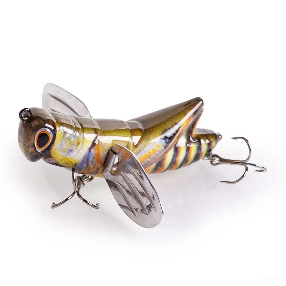 Hanlin 7,5cm/12,5g Topwater Insekten-Angelköder, Heuschrecken-Köder mit Künstlichen Stahlflügeln, Schwimmender Wobbler für Barsch und Hecht
