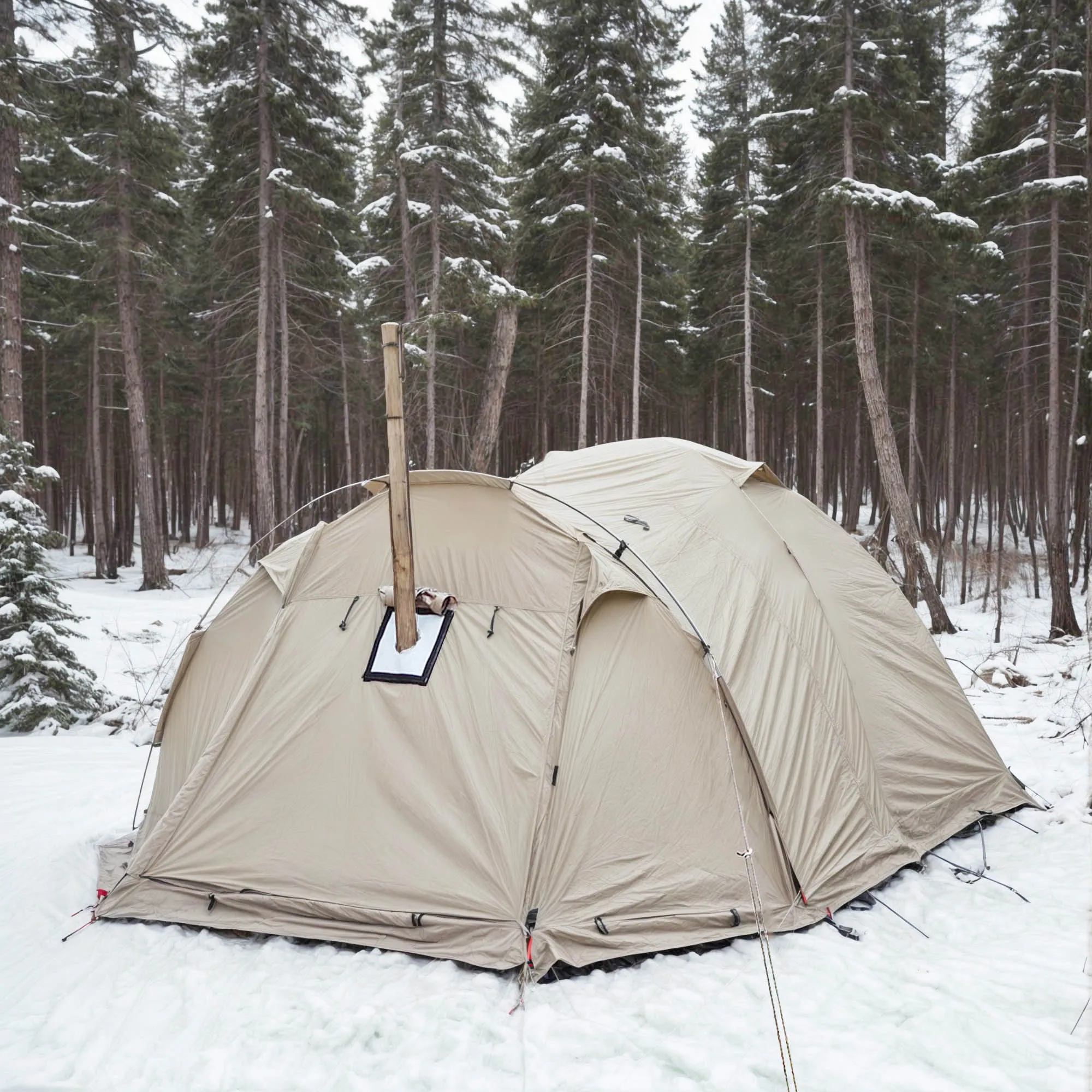 Tente Pyramide 1-2 Personnes Avec Cheminée - Poteaux Alu, Jupes Neige - NEUVE