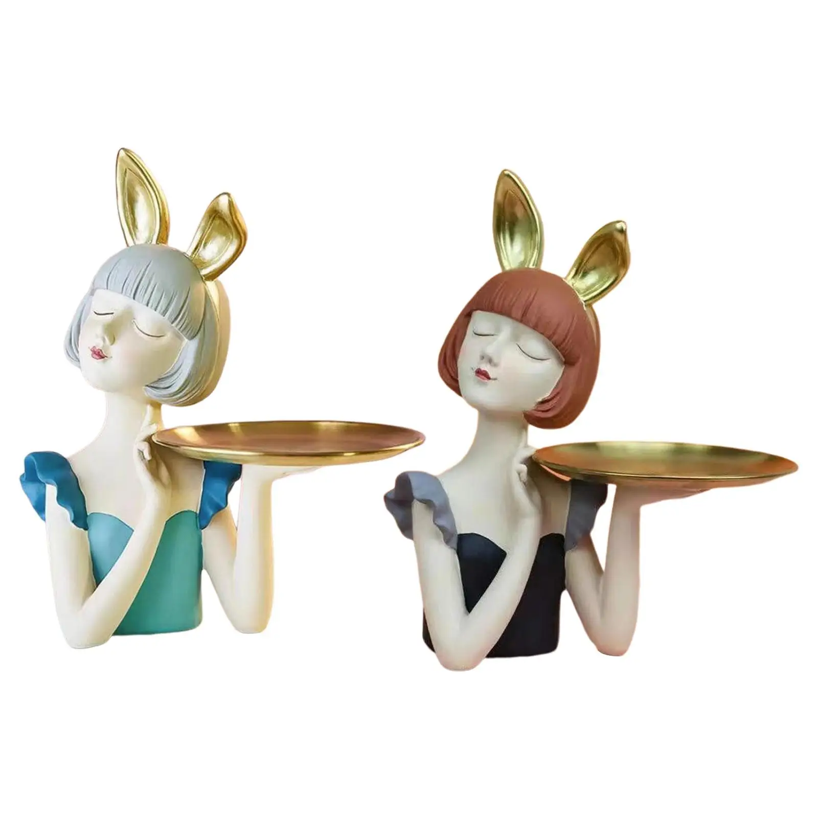 

Girl Statue with Storage Tray Creative Girl Figurine for Office Table Decor