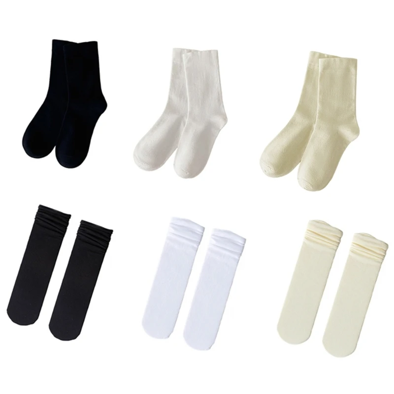 

Fashion Women Casual Cotton Solid Color Socks Japanese Style Summer Ice Silk Cooling Stockings Scrunch Ankle Socks N0HE