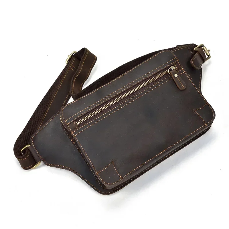 

Men Bag Pack Bum Bag Fanny Natrual Genuine Pack Outing Waist Stroll Zipper Cow MAHEU Male Waist Leather Skin Waist Brown Belt