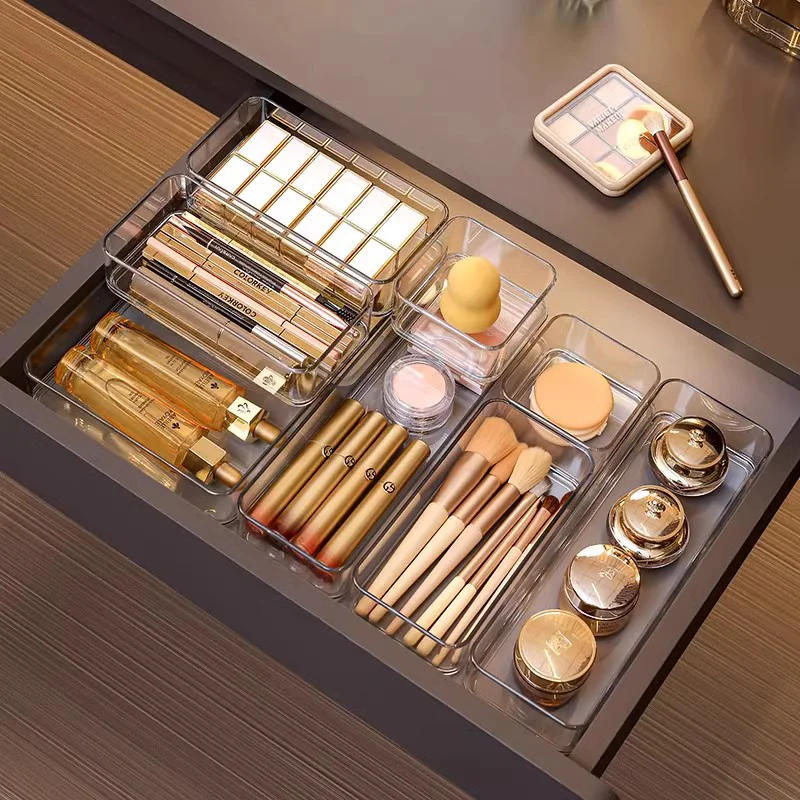 Clear Plastic Storage Box Vanity Drawer Makeup Jewelries Organizer Stackable Kitchen Bathroom Desktop Accessories Storage Tray storage box makeup organizer jewelry box makeup storage box cosmetic storage box jewelry organizer
