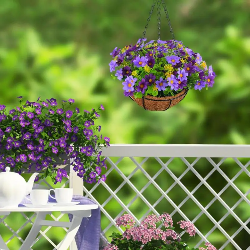 4 Pezzi Fiori Artificiali per Esterni, Fiori Artificiali Appesi, Piante Artificiali Appese all'Aperto Resistenti ai Raggi UV, per Decorazioni Sospensione Parete Giardino Balcone Matrimonio (Viola