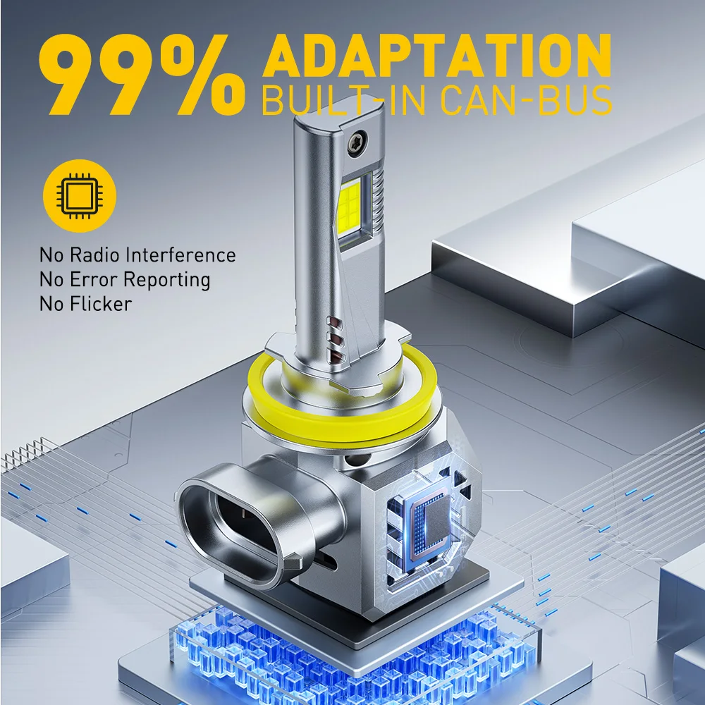 AUXITO 2개 25000LM H11 H8 H9 LED 헤드라이트 전구 6500K 화이트 9006 HB4 9012 LED 전면 하이 로우 빔 9005/HB3 냉각 팬 포함