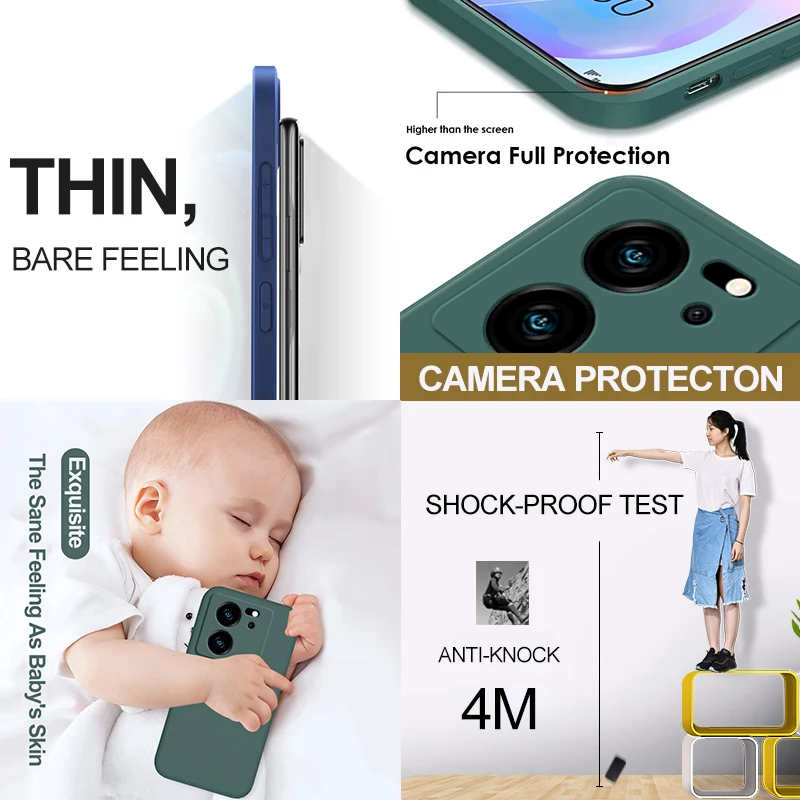 Square Liquid Silicone Shockproof Case with Camera Lens Protector