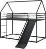 Twin Over Twin Bunk Bed with Slide, Junior House Low Bunk Bed Metal Bunkbeds with Ladder and Full-Length Guardrail for Girl, 6