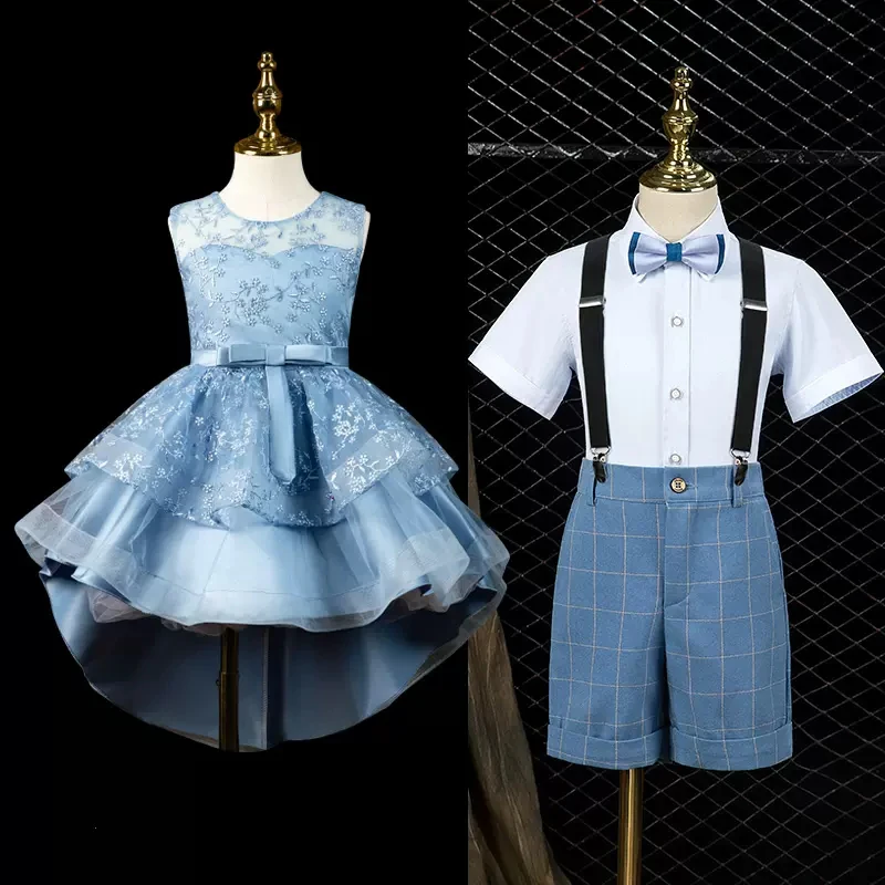 

Boys Summer Dress Girl Princess Dress Children's Chorus Performance Costume Kindergarten Graduation Host Party Clothes Set