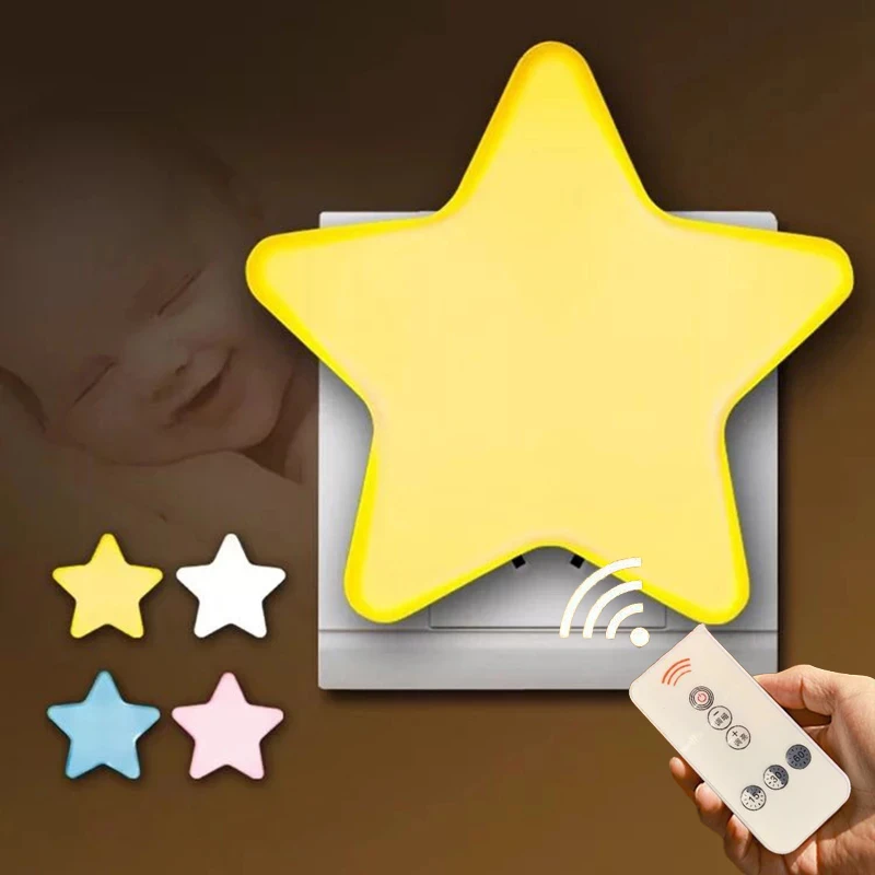 Mini Remote Control Sensor Light Star LED Night Light Sensor Control Bedside Wall Lamp Child Baby Star Sleep Night Light moon night light