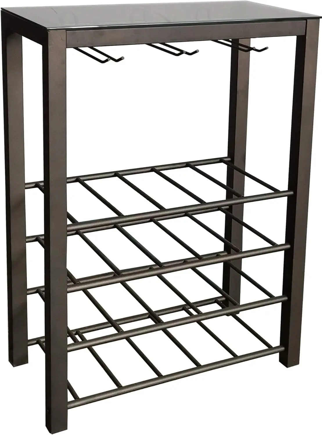 Freestanding Floor Wine Rack Stand, Bar Storage Table - Holds 20 Bottles with Glasses Holder
