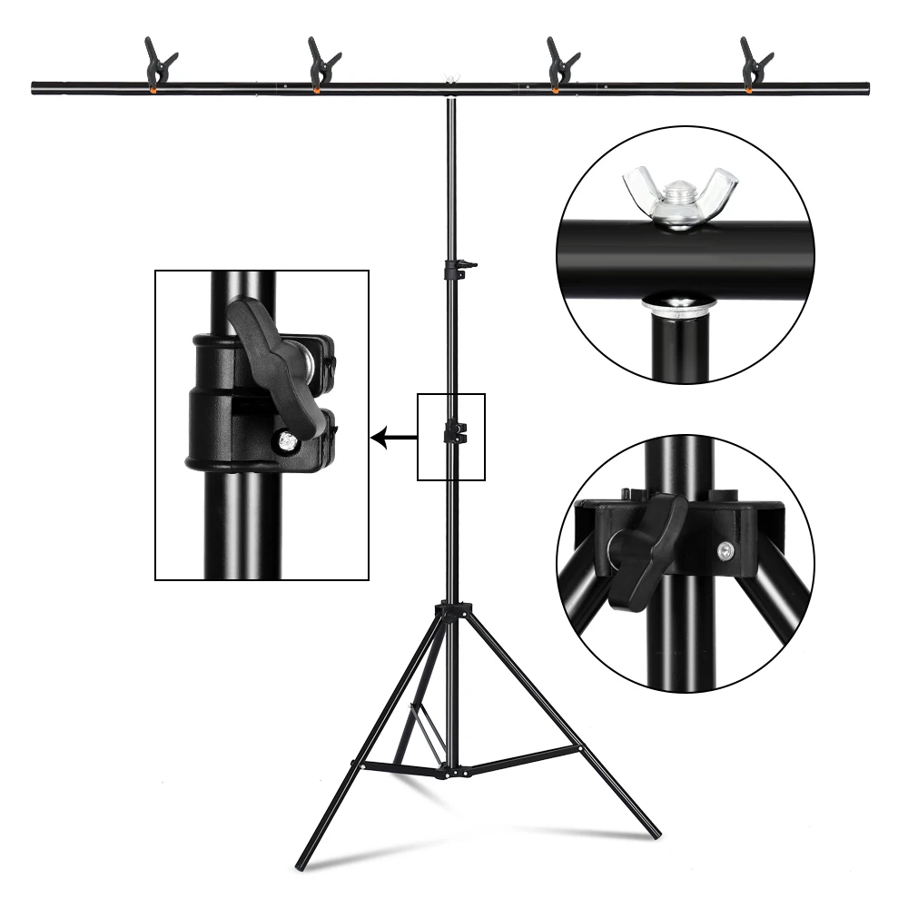 Khung phông chụp ảnh T-shape kích thước 2x2m, 2x2.6m, 1.5x2m, 1x1.5m: Với khung phông chụp ảnh T-shape, bạn sẽ dễ dàng sắp xếp vị trí và chiều cao cho phông vải thông qua các thanh điều chỉnh linh hoạt. Với các kích thước 2x2m, 2x2.6m, 1.5x2m, 1x1.5m, bạn có thể lựa chọn khung phù hợp với không gian chụp ảnh của mình.