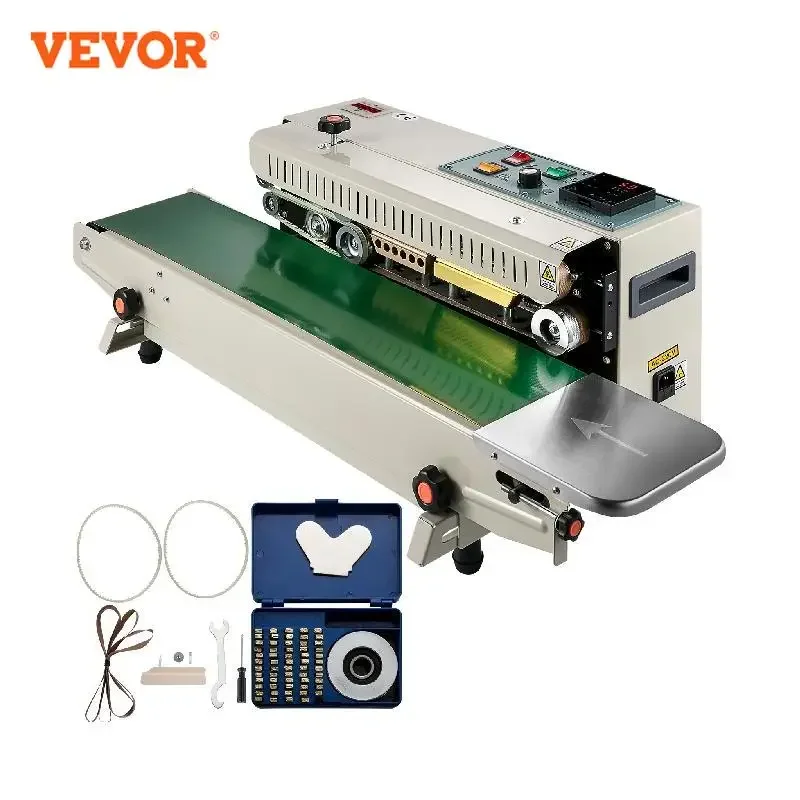 

VEVOR Continuous Bag Band Sealing Machine Horizontal Band Sealer FR900K Soild Ink Automatic Expanded Food Plastic Bag Sealer