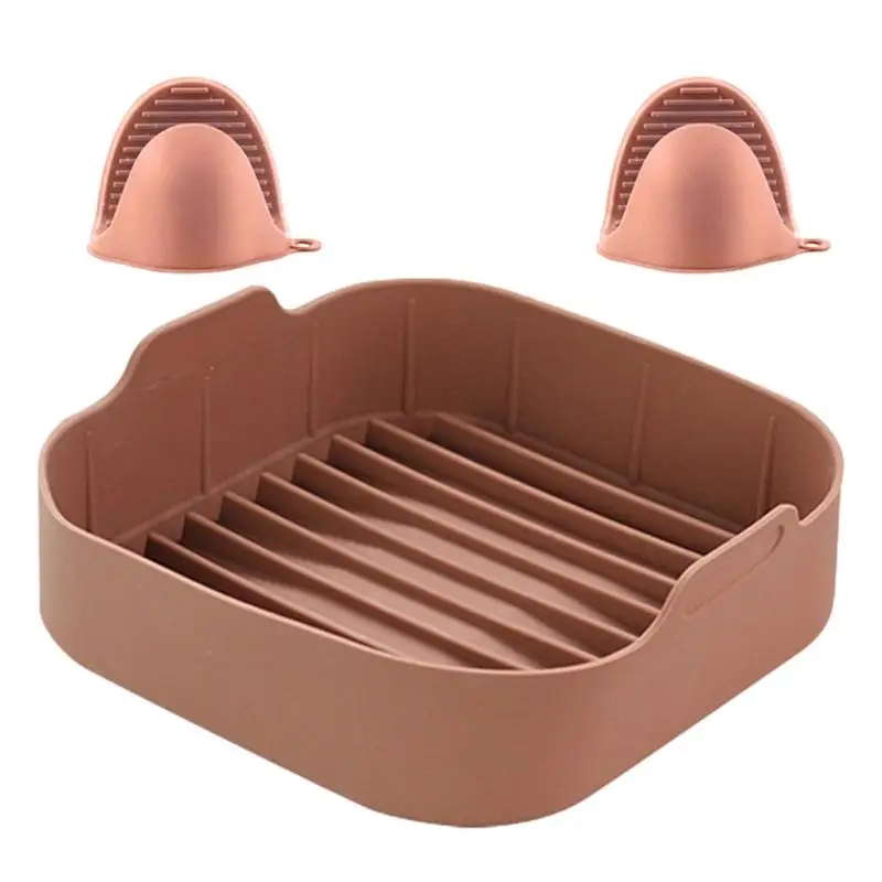 

Air Fryer Silicone Basket Non-Stick Silicone Air Fryers Oven Basket With Mitts Reusable Replacement Of Flammable Parchment Liner