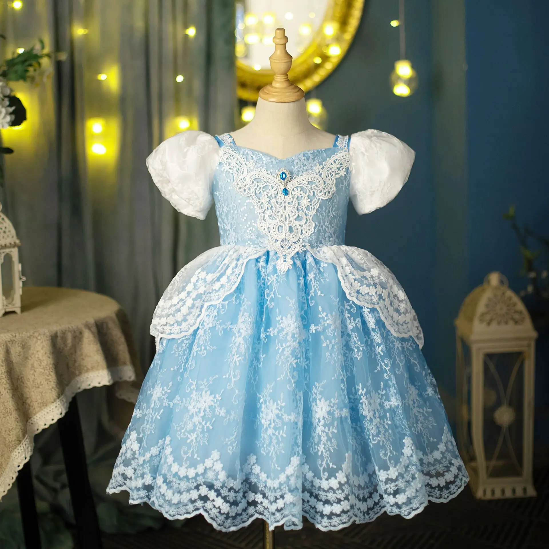 open lace back dress Princess Dress- Blue Princess Wedding Dresses and Dress Up for Toddlers 5 main image 1