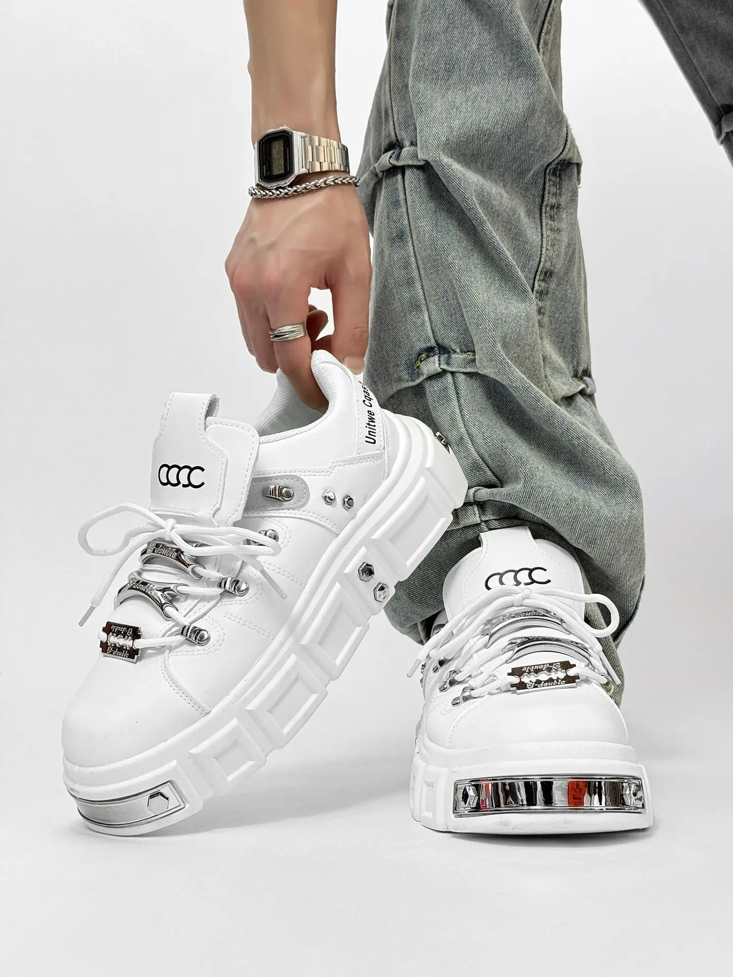 2025 New Women Men Unisex Punk Style Black White Chunky