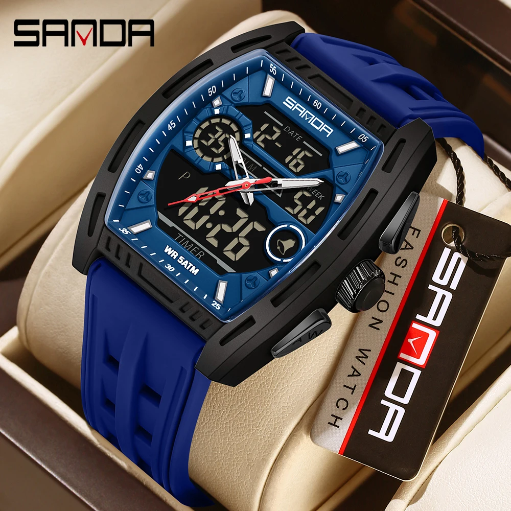 Montre numérique pour homme, double affichage, calendrier, alarme lumineuse, compte à rebours, montre électronique tendance pour homme, Reloj Hombre_voghion.com