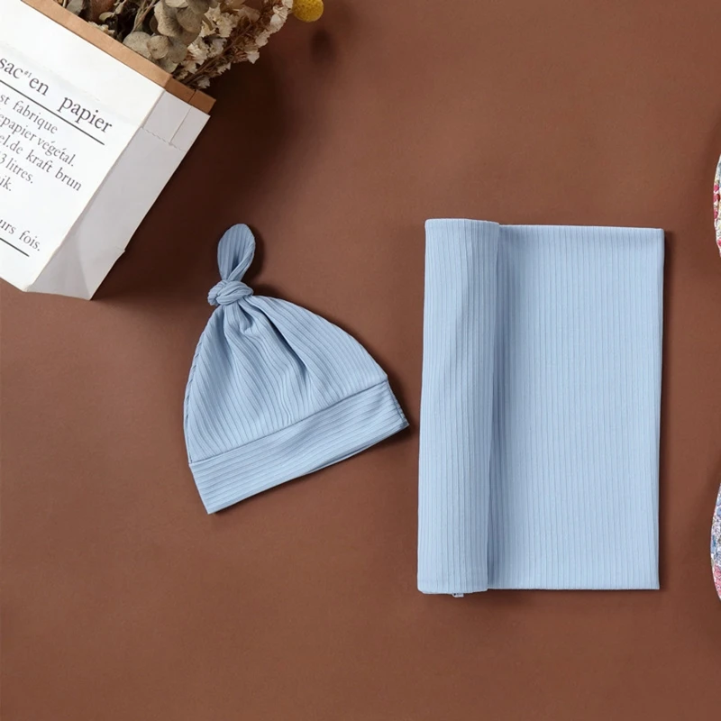 Soft Cotton Baby Muslin Blanket Newborn Swaddle Wrap Towel with Hat Unisex Boys Girls Receiving Blanket Baby Shower Gift 80x80cm