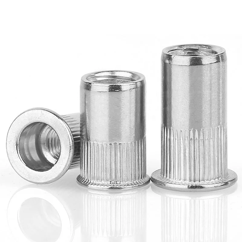 102050PCS304StainlessSteelRivetsNutsInsertFlatHeadThreaded